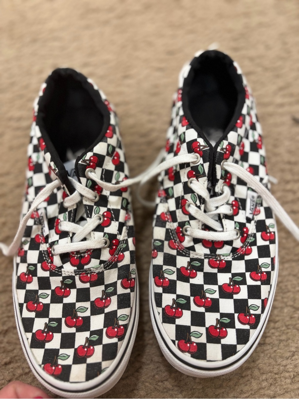 Vans woman’s Checkerboard Cherry Lace-Up Sneakers - Black/White/Red